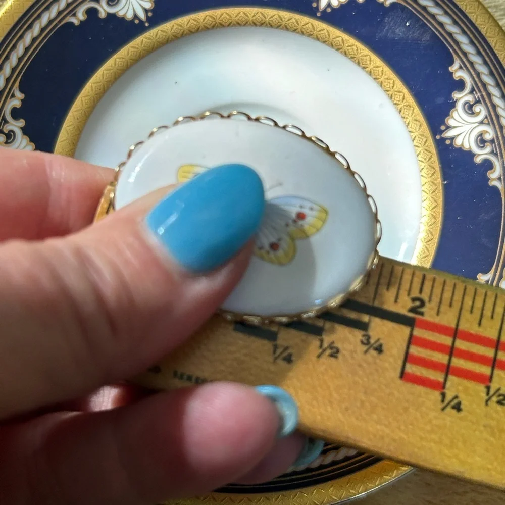 Vintage Porcelain Butterfly Cameo Brooch